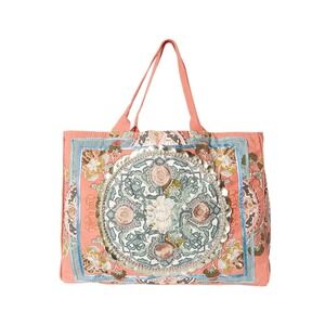 Debbie Katz Tote Bag Pink Boho Embroidered Floral Canvas Beach Bag Large NEW
